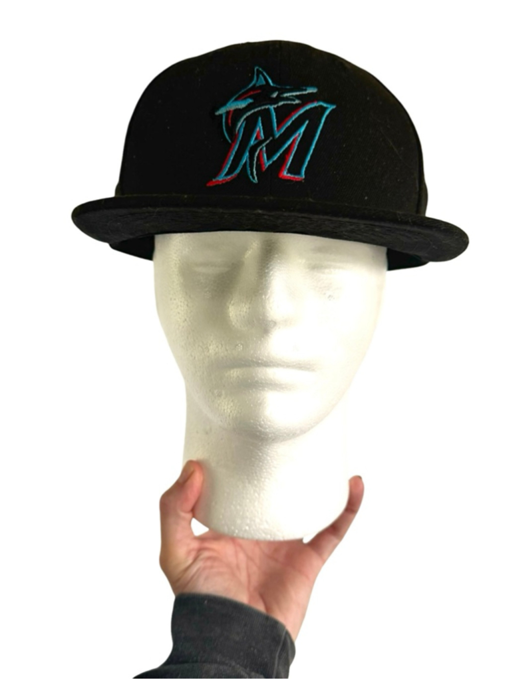 New Era Miami Marlins 59FIFTY Fitted Hat 7 1/4 Black MLB Authentic Collection